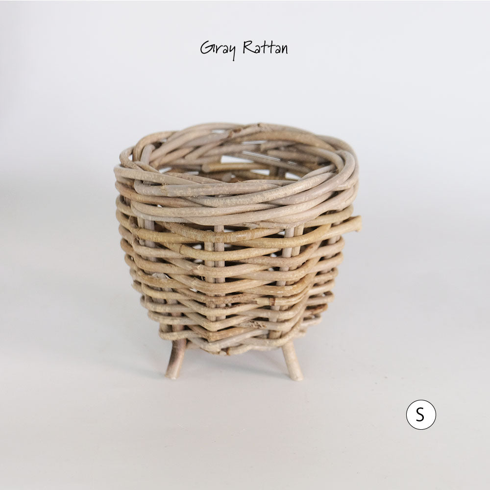 Gray Rattan  鉢カバー おしゃれ バスケット ラタン 植木鉢 カバーバスケット 懸崖鉢カバー３号 ４号