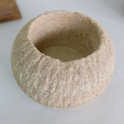 ストーンポット チーク材の受け皿付 stem サボテン 多肉 植木鉢 自然石