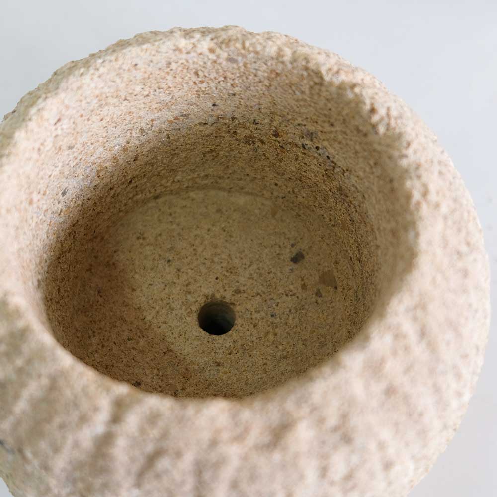 ストーンポット チーク材の受け皿付 stem サボテン 多肉 植木鉢 自然石
