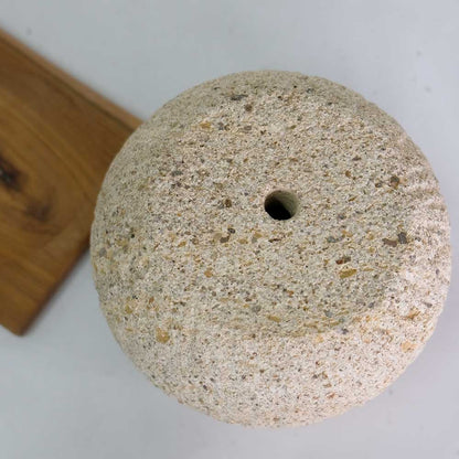 ストーンポット チーク材の受け皿付 stem サボテン 多肉 植木鉢 自然石
