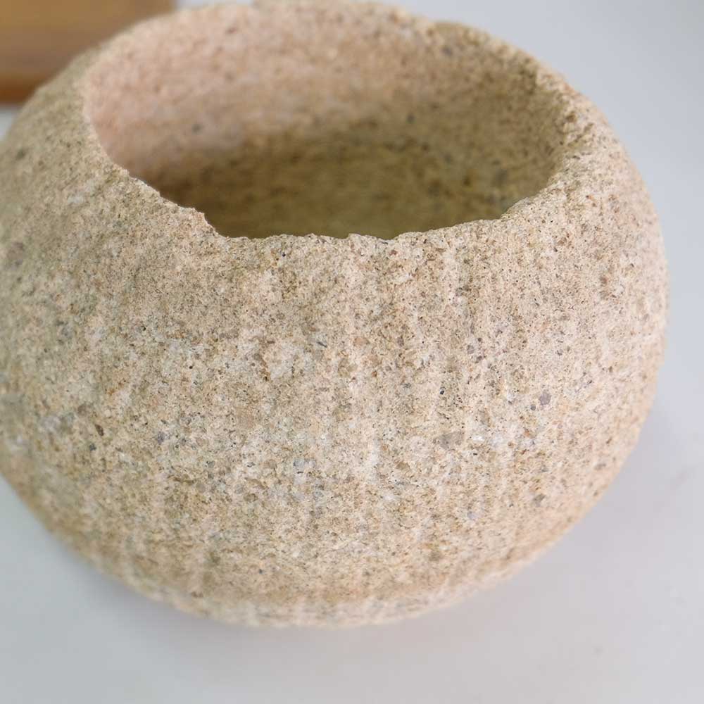 ストーンポット チーク材の受け皿付 stem サボテン 多肉 植木鉢 自然石