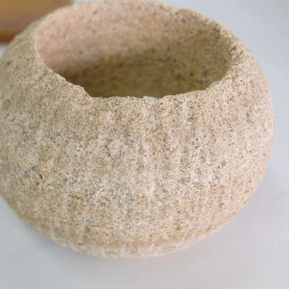 ストーンポット チーク材の受け皿付 stem サボテン 多肉 植木鉢 自然石