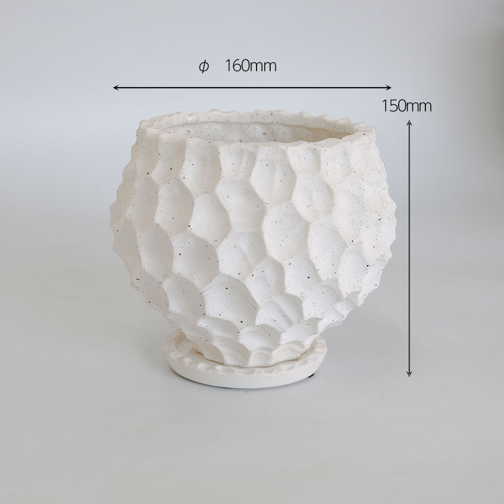 植木鉢  white Bumpy pot 陶器 おしゃれ 径16cm 高14.5cm 底穴あり セラミックポット