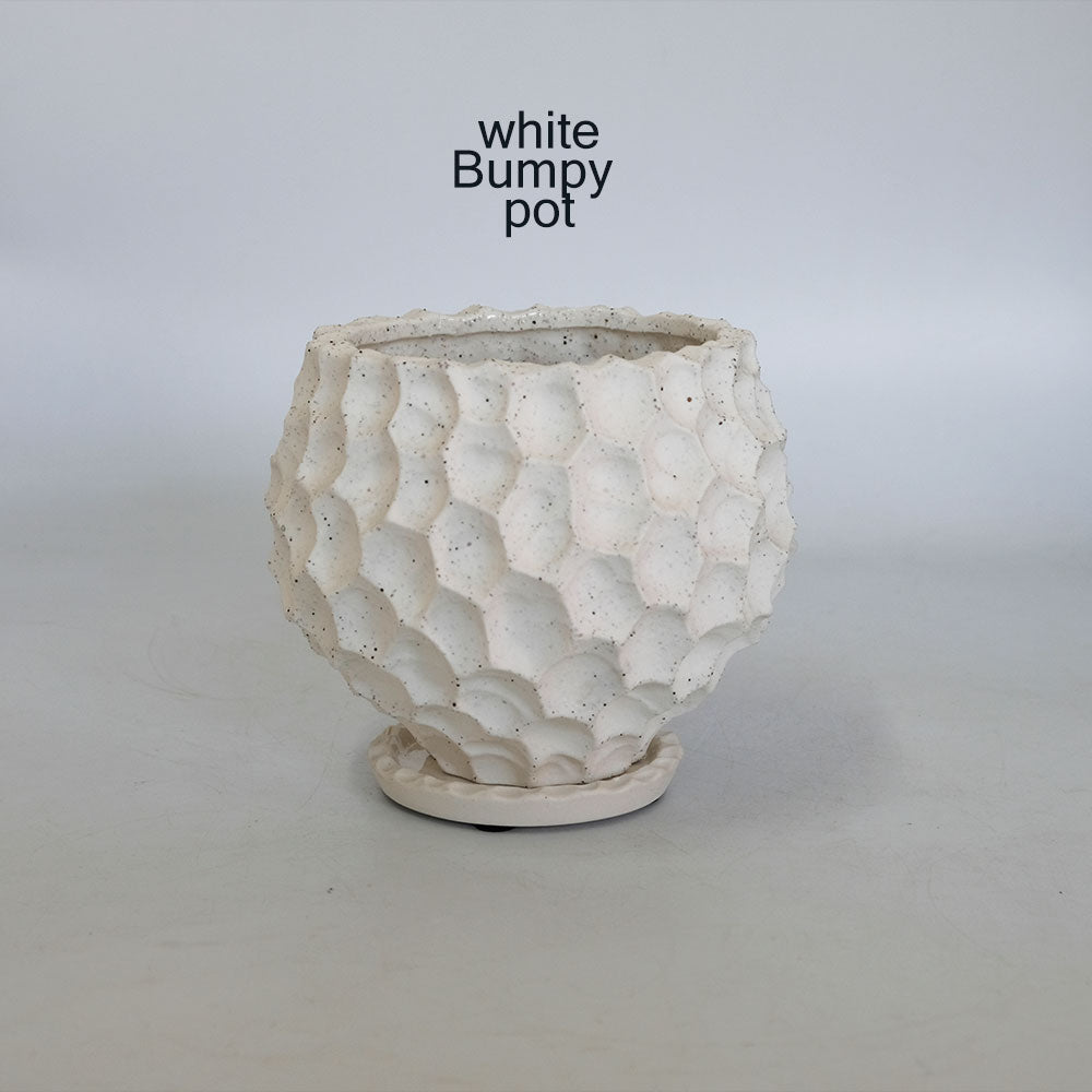 植木鉢  white Bumpy pot 陶器 おしゃれ 径16cm 高14.5cm 底穴あり セラミックポット