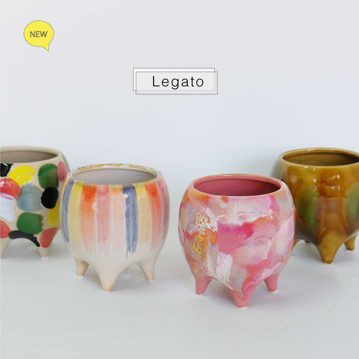 Legato 底穴有り 陶器 植木鉢 おしゃれ ペイント ４つ脚 径13.8cm 高13.8cm ピンク ゴールド ブラウントロンコ tronco