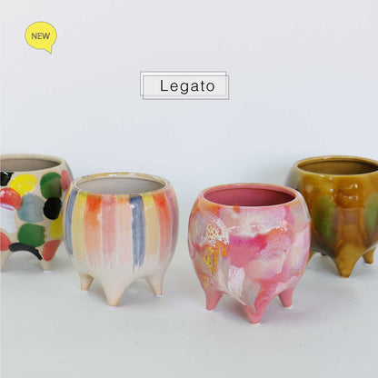 Legato 底穴有り 陶器 植木鉢 おしゃれ ペイント ４つ脚 径13.8cm 高13.8cm ピンク ゴールド ブラウントロンコ tronco
