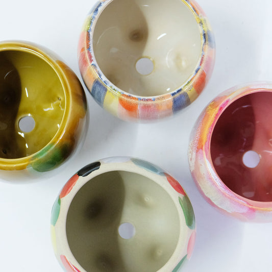 Legato 底穴有り 陶器 植木鉢 おしゃれ ペイント ４つ脚 径13.8cm 高13.8cm ピンク ゴールド ブラウントロンコ tronco