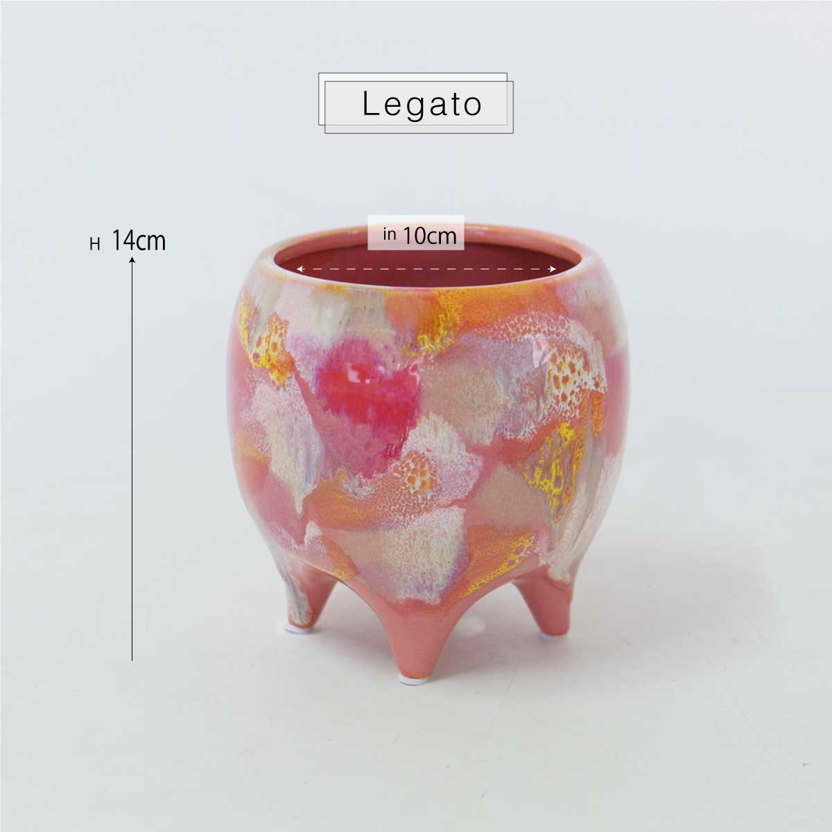 Legato 底穴有り 陶器 植木鉢 おしゃれ ペイント ４つ脚 径13.8cm 高13.8cm ピンク ゴールド ブラウントロンコ tronco