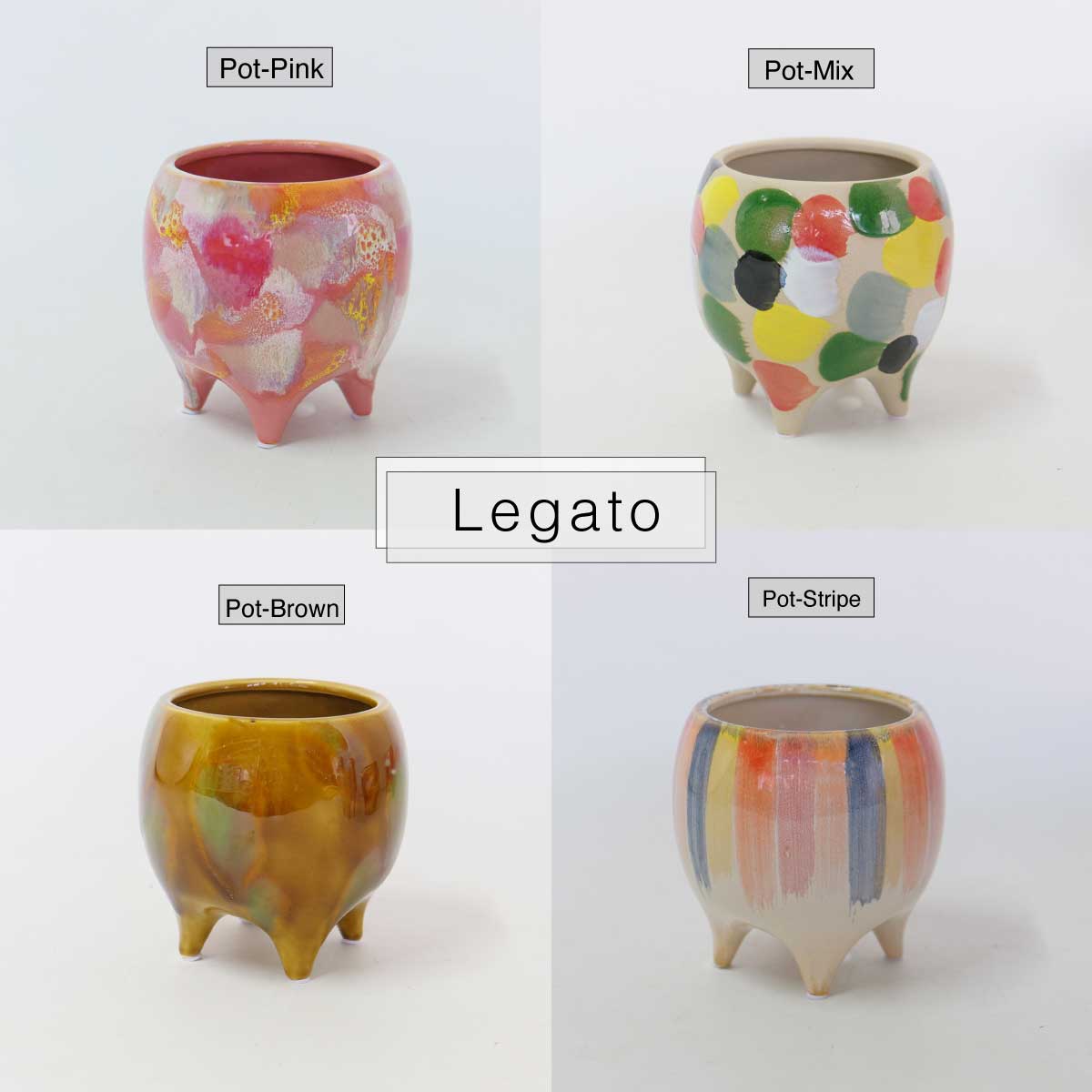 Legato 底穴有り 陶器 植木鉢 おしゃれ ペイント ４つ脚 径13.8cm 高13.8cm ピンク ゴールド ブラウントロンコ tronco