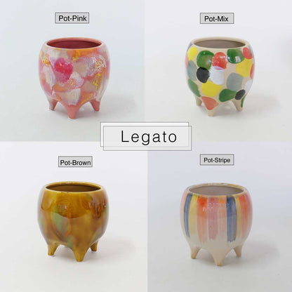Legato 底穴有り 陶器 植木鉢 おしゃれ ペイント ４つ脚 径13.8cm 高13.8cm ピンク ゴールド ブラウントロンコ tronco