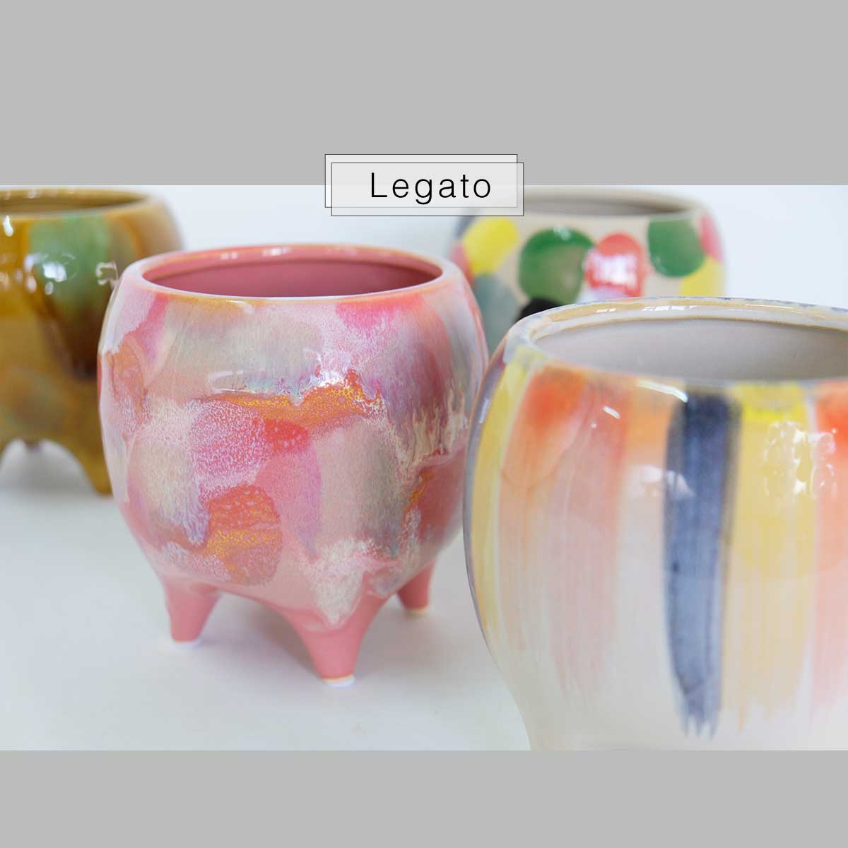 Legato 底穴有り 陶器 植木鉢 おしゃれ ペイント ４つ脚 径13.8cm 高13.8cm ピンク ゴールド ブラウントロンコ tronco