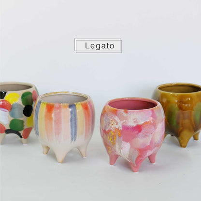 Legato 底穴有り 陶器 植木鉢 おしゃれ ペイント ４つ脚 径13.8cm 高13.8cm ピンク ゴールド ブラウントロンコ tronco
