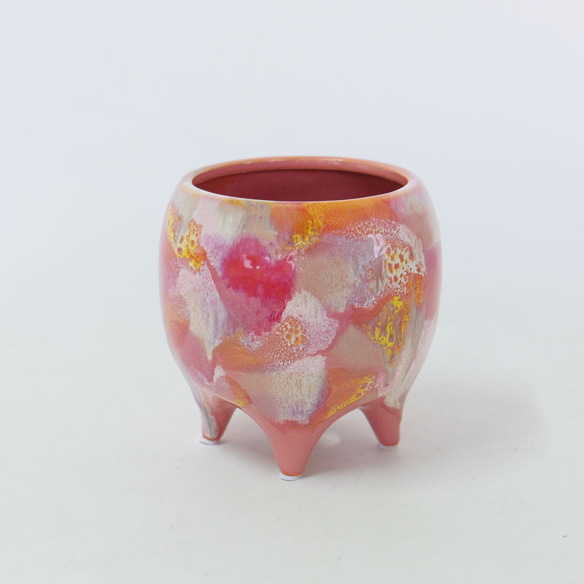 Legato 底穴有り 陶器 植木鉢 おしゃれ ペイント ４つ脚 径13.8cm 高13.8cm ピンク ゴールド ブラウントロンコ tronco