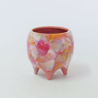 Legato 底穴有り 陶器 植木鉢 おしゃれ ペイント ４つ脚 径13.8cm 高13.8cm ピンク ゴールド ブラウントロンコ tronco