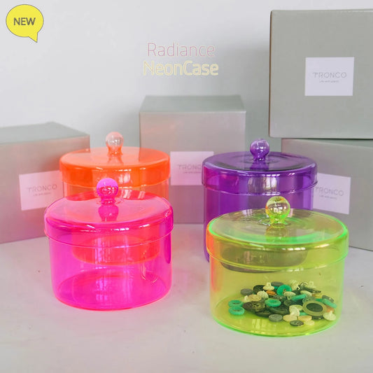 ガラスケース ネオンカラーRadiance Neon Case 蓋付き 黄色 ピンク オレンジ 紫 一輪挿し ポップ ビタミンカラー 軽量 ガラス 平成レトロ |
