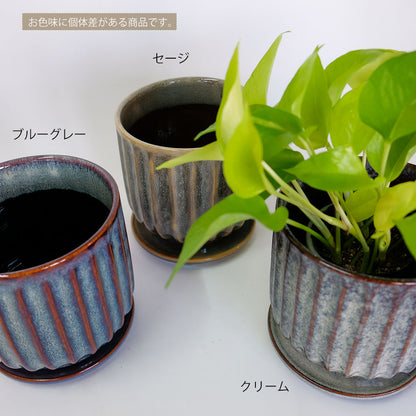 陶器鉢 Kaunis Streak 受皿付  【S/M】 受皿付セラミック鉢 底穴あり 径15.5cm 高14.5cm 径12.5cm 高11.5cm  tronco