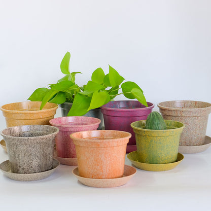 植木鉢 かわいい 受皿付 エコ素材 プラスチック もみ殻 カラフル 軽量 Laula 径13.5-16.5cm 高10.5-12.5cm S/Mサイズ 8色展開 青 薄茶 桃 黄緑 オレンジ