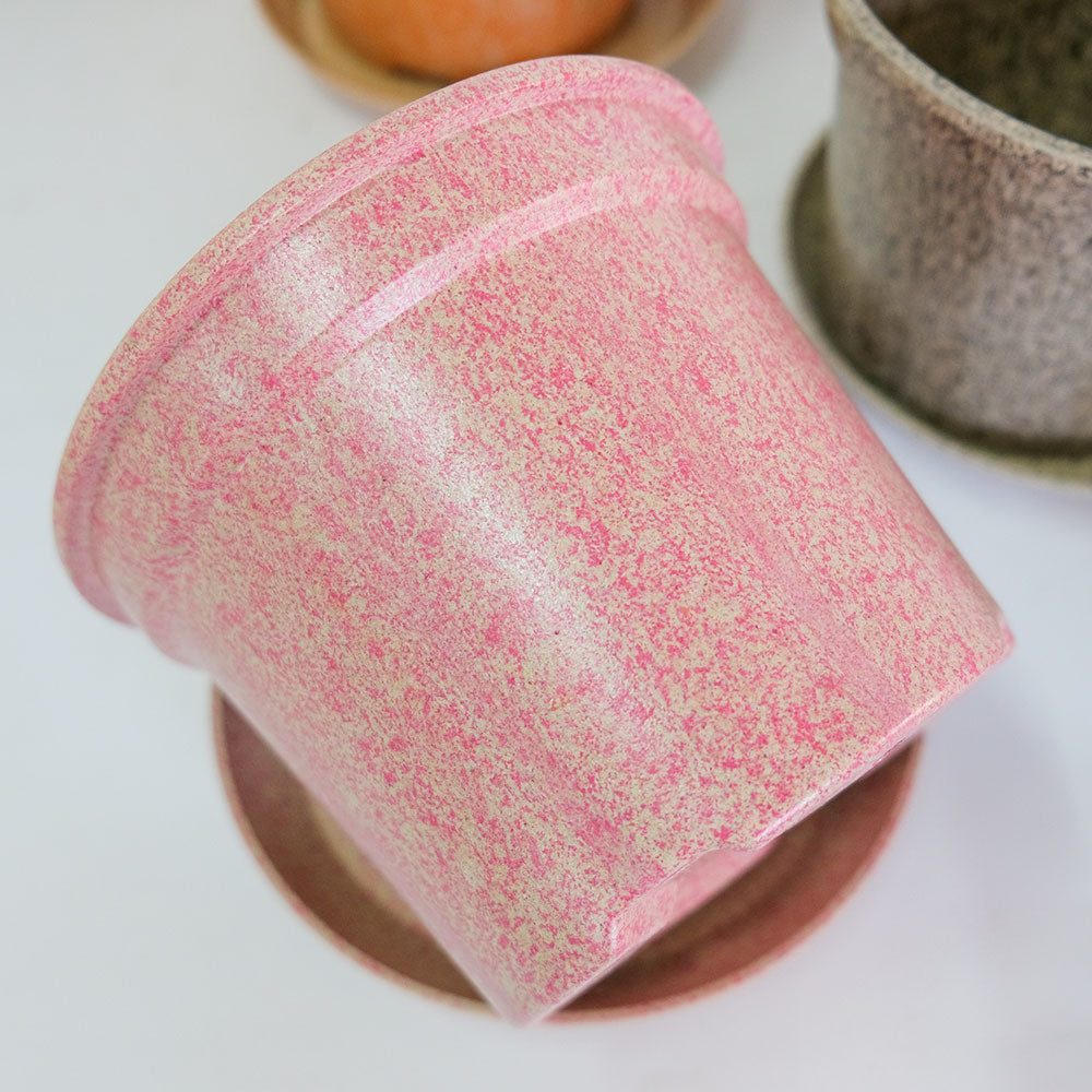 植木鉢 かわいい 受皿付 エコ素材 プラスチック もみ殻 カラフル 軽量 Laula 径13.5-16.5cm 高10.5-12.5cm S/Mサイズ 8色展開 青 薄茶 桃 黄緑 オレンジ