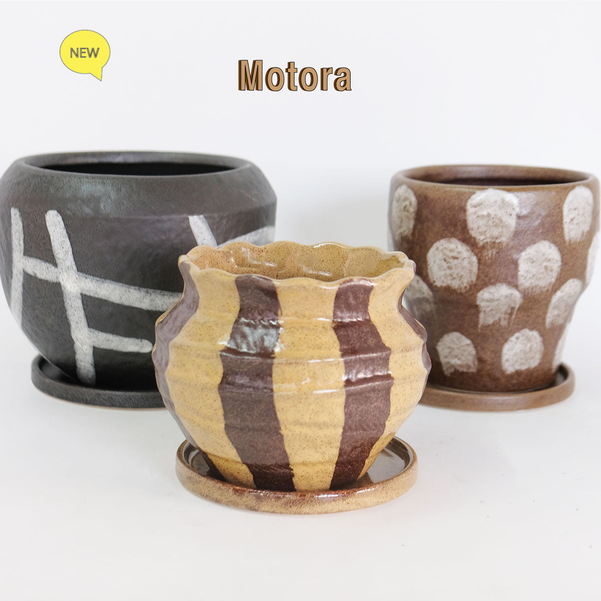 植木鉢 おしゃれ 手書き風 クラフト感 アート Motora 受皿付 径14.5-19.5cm 高12-15cm 底穴あり セメントポット トロンコ tronco
