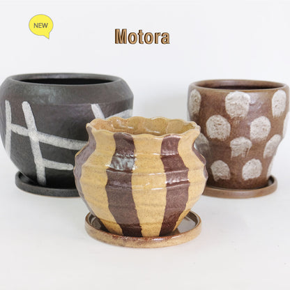 植木鉢 おしゃれ 手書き風 クラフト感 アート Motora 受皿付 径14.5-19.5cm 高12-15cm 底穴あり セメントポット トロンコ tronco