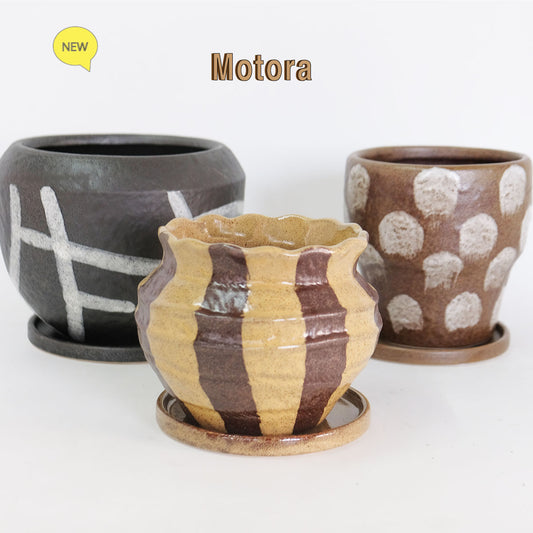 植木鉢 おしゃれ 手書き風 クラフト感 アート Motora 受皿付 径14.5-19.5cm 高12-15cm 底穴あり セメントポット トロンコ tronco
