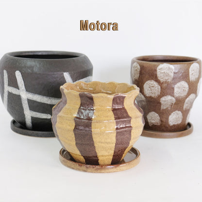 植木鉢 おしゃれ 手書き風 クラフト感 アート Motora 受皿付 径14.5-19.5cm 高12-15cm 底穴あり セメントポット トロンコ tronco