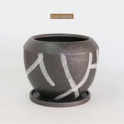 植木鉢 おしゃれ 手書き風 クラフト感 アート Motora 受皿付 径14.5-19.5cm 高12-15cm 底穴あり セメントポット トロンコ tronco