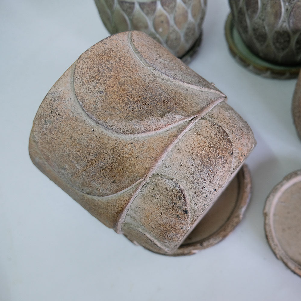 植木鉢 おしゃれ 石材調 ごつごつ 岩肌 Peculiar 受皿付 径13.5-14.5cm 高12cm 底穴あり セメントポット トロンコ tronco Mサイズ Lサイズ