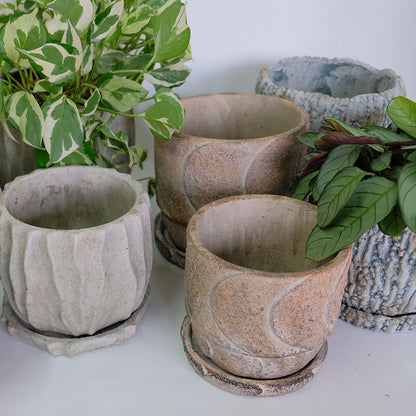 植木鉢 おしゃれ 石材調 ごつごつ 岩肌 Peculiar 受皿付 径13.5-14.5cm 高12cm 底穴あり セメントポット トロンコ tronco Mサイズ Lサイズ