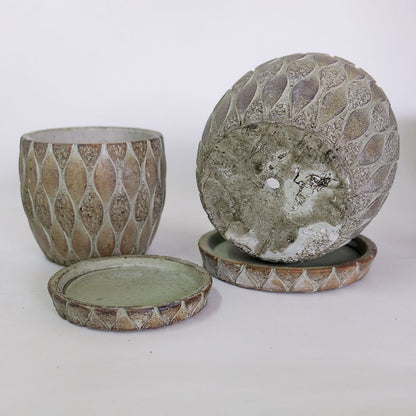 植木鉢 おしゃれ 石材調 ごつごつ 岩肌 Peculiar 受皿付 径13.5-14.5cm 高12cm 底穴あり セメントポット トロンコ tronco Mサイズ Lサイズ