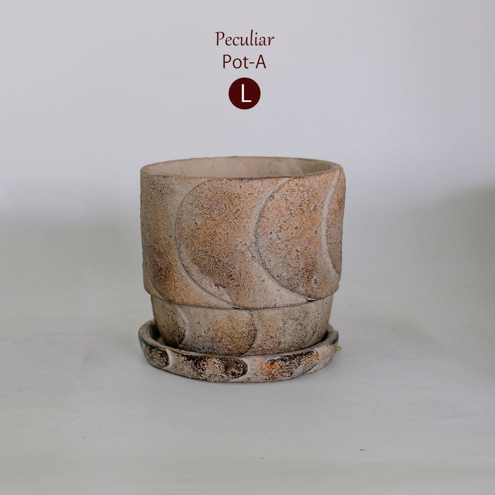植木鉢 おしゃれ 石材調 ごつごつ 岩肌 Peculiar 受皿付 径13.5-14.5cm 高12cm 底穴あり セメントポット トロンコ tronco Mサイズ Lサイズ