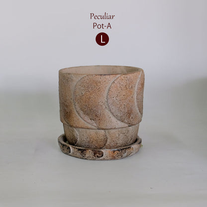 植木鉢 おしゃれ 石材調 ごつごつ 岩肌 Peculiar 受皿付 径13.5-14.5cm 高12cm 底穴あり セメントポット トロンコ tronco Mサイズ Lサイズ