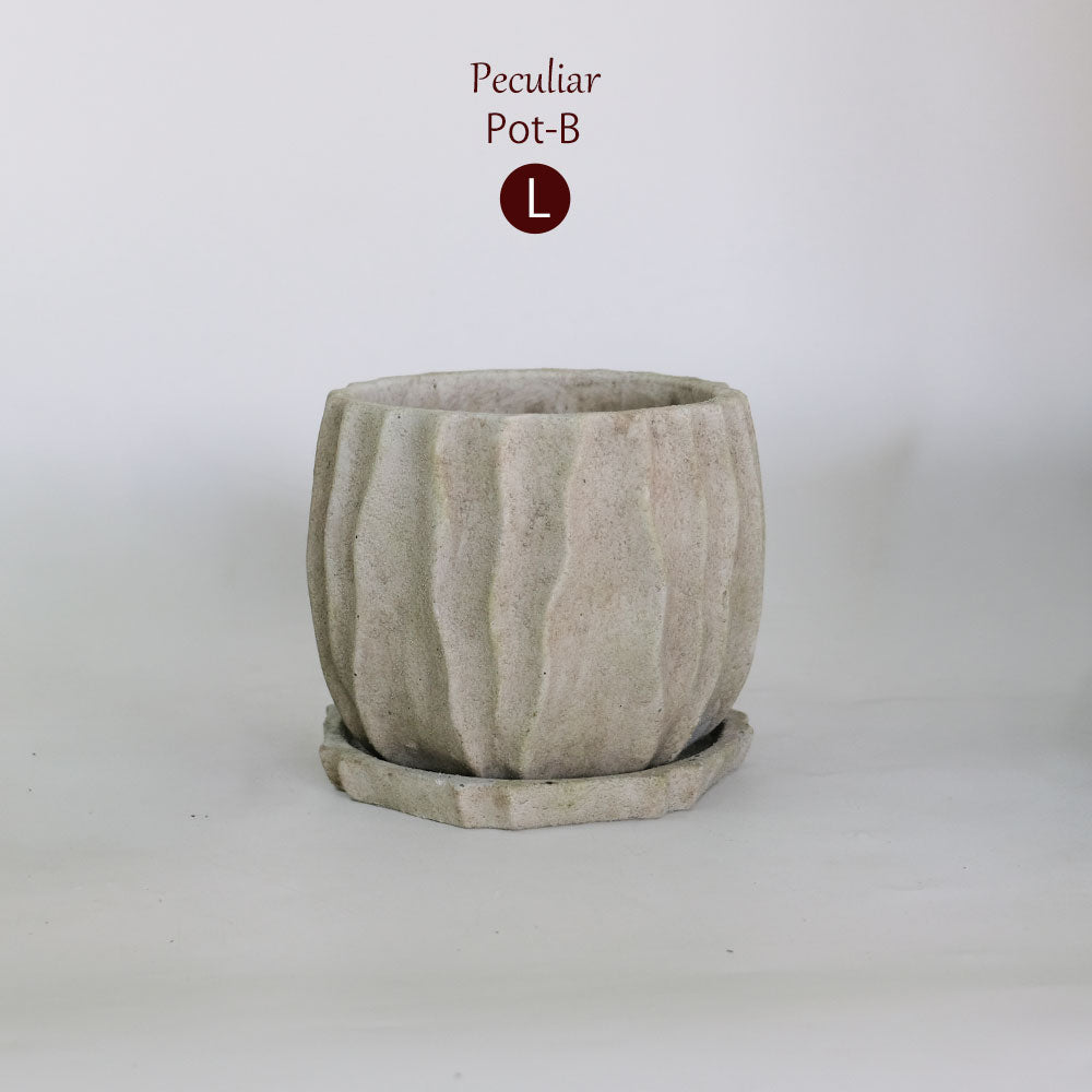 植木鉢 おしゃれ 石材調 ごつごつ 岩肌 Peculiar 受皿付 径13.5-14.5cm 高12cm 底穴あり セメントポット トロンコ tronco Mサイズ Lサイズ