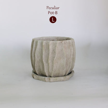 植木鉢 おしゃれ 石材調 ごつごつ 岩肌 Peculiar 受皿付 径13.5-14.5cm 高12cm 底穴あり セメントポット トロンコ tronco Mサイズ Lサイズ