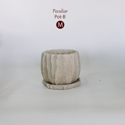 植木鉢 おしゃれ 石材調 ごつごつ 岩肌 Peculiar 受皿付 径13.5-14.5cm 高12cm 底穴あり セメントポット トロンコ tronco Mサイズ Lサイズ