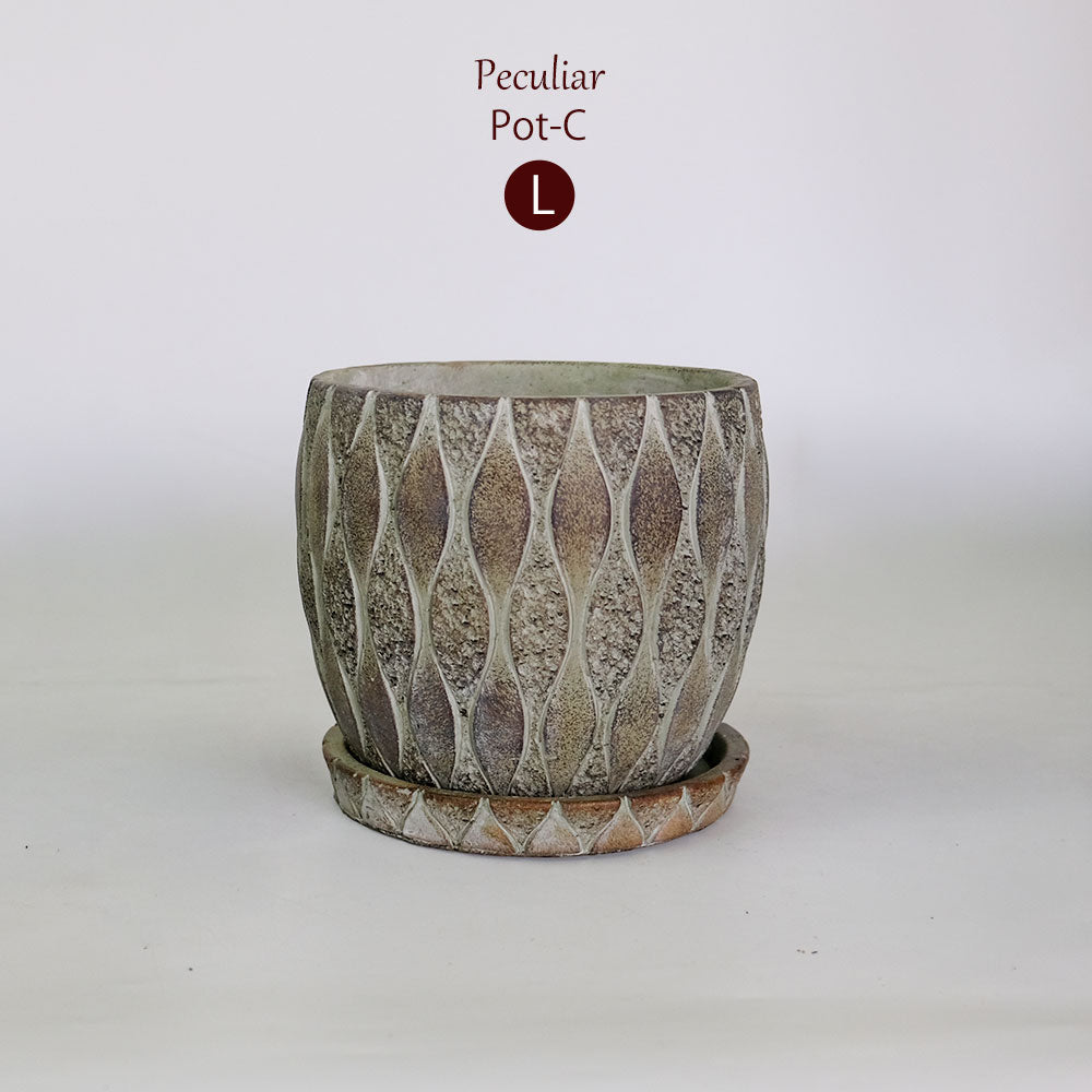 植木鉢 おしゃれ 石材調 ごつごつ 岩肌 Peculiar 受皿付 径13.5-14.5cm 高12cm 底穴あり セメントポット トロンコ tronco Mサイズ Lサイズ