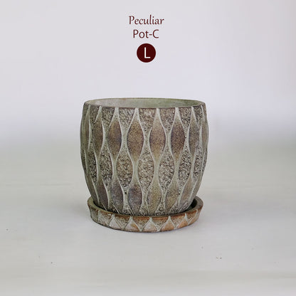 植木鉢 おしゃれ 石材調 ごつごつ 岩肌 Peculiar 受皿付 径13.5-14.5cm 高12cm 底穴あり セメントポット トロンコ tronco Mサイズ Lサイズ