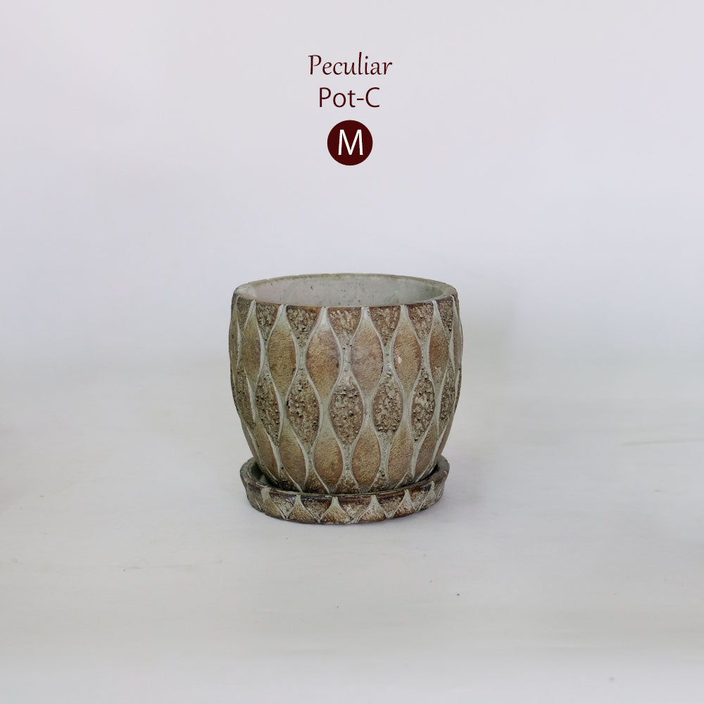 植木鉢 おしゃれ 石材調 ごつごつ 岩肌 Peculiar 受皿付 径13.5-14.5cm 高12cm 底穴あり セメントポット トロンコ tronco Mサイズ Lサイズ