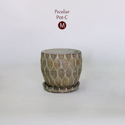植木鉢 おしゃれ 石材調 ごつごつ 岩肌 Peculiar 受皿付 径13.5-14.5cm 高12cm 底穴あり セメントポット トロンコ tronco Mサイズ Lサイズ
