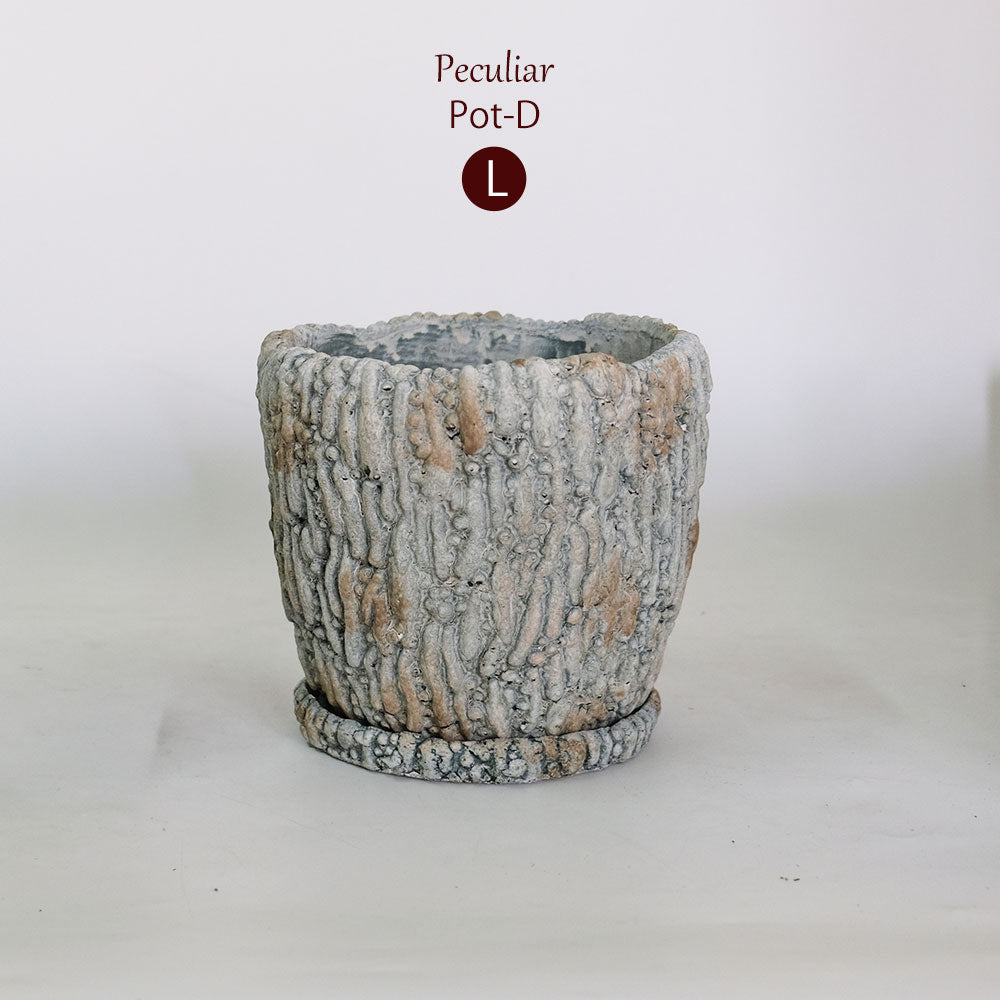 植木鉢 おしゃれ 石材調 ごつごつ 岩肌 Peculiar 受皿付 径13.5-14.5cm 高12cm 底穴あり セメントポット トロンコ tronco Mサイズ Lサイズ