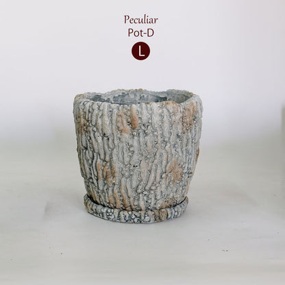 植木鉢 おしゃれ 石材調 ごつごつ 岩肌 Peculiar 受皿付 径13.5-14.5cm 高12cm 底穴あり セメントポット トロンコ tronco Mサイズ Lサイズ