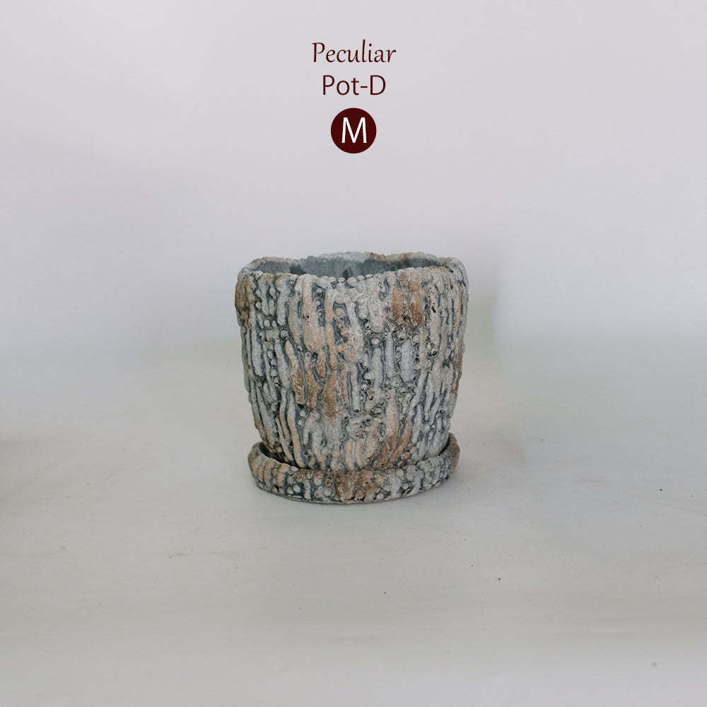 植木鉢 おしゃれ 石材調 ごつごつ 岩肌 Peculiar 受皿付 径13.5-14.5cm 高12cm 底穴あり セメントポット トロンコ tronco Mサイズ Lサイズ