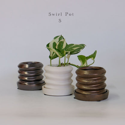 陶器鉢 Swirl Pot 受皿付 底穴あり セラミック鉢 トロンコ tronco