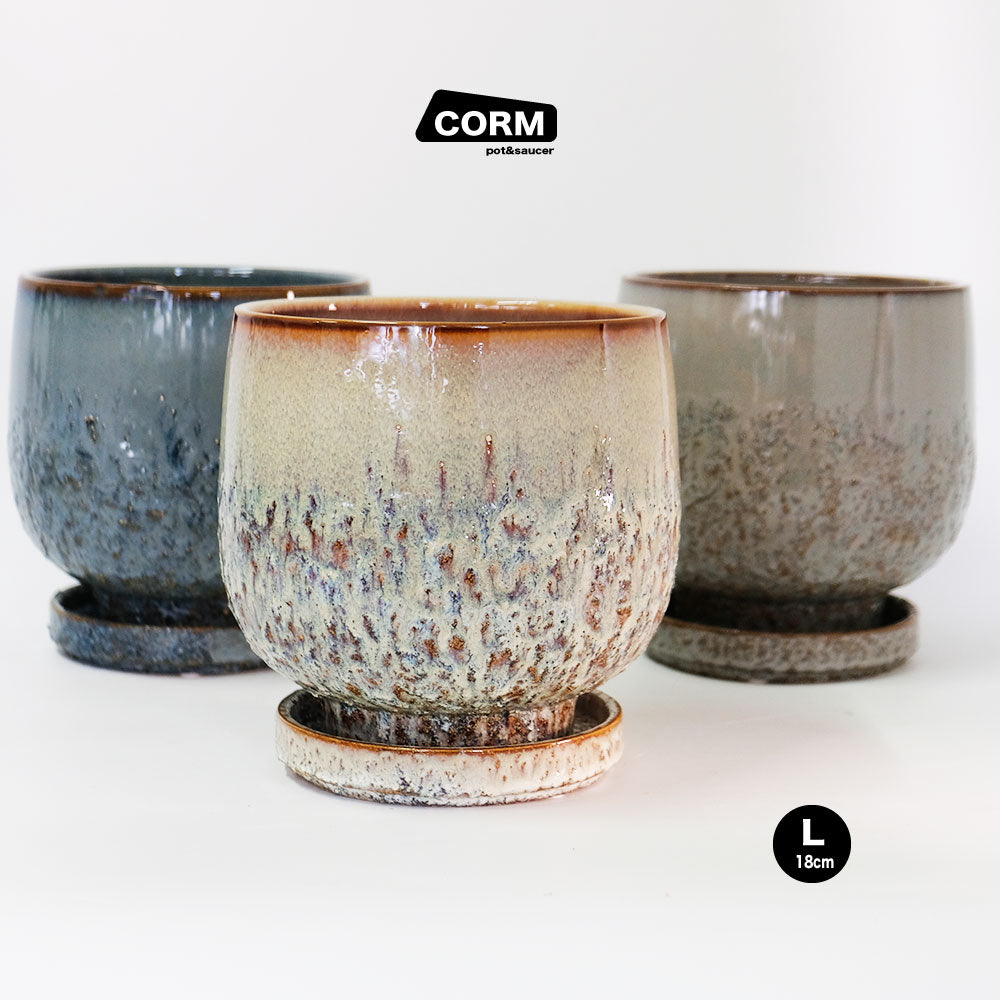 植木鉢 おしゃれ CORM POT & SAUCER 陶器鉢 受皿付 アースカラー  ビンテージ風 YARD 6号 から3.5号 観葉植物 鉢