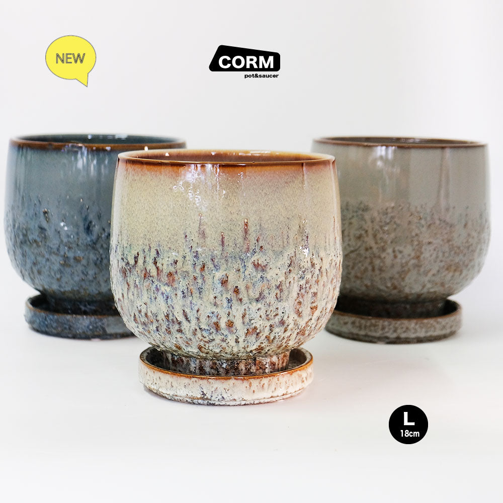 植木鉢 おしゃれ CORM POT & SAUCER 陶器鉢 受皿付 アースカラー  ビンテージ風 YARD 6号 から3.5号 観葉植物 鉢