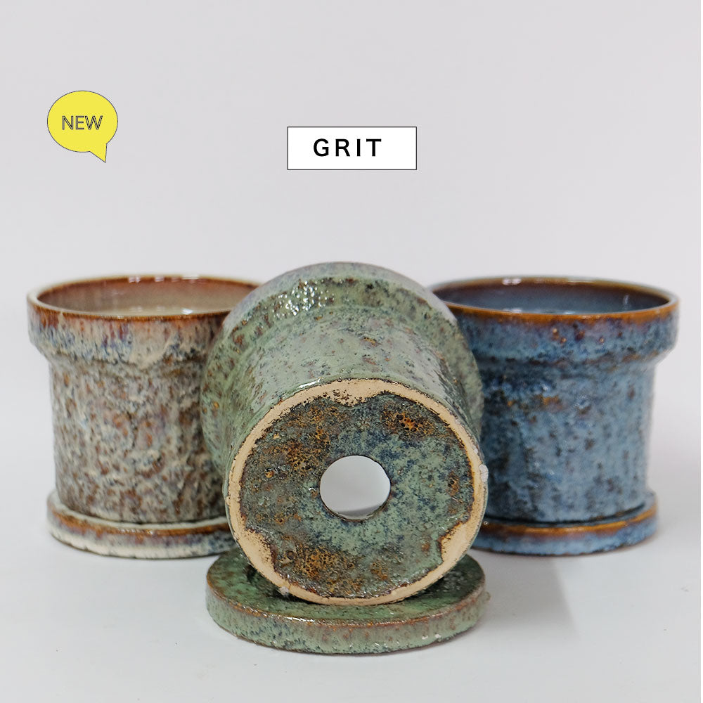 植木鉢 おしゃれ GRIT POT & SAUCER 陶器鉢 受皿付 アースカラー  ビンテージ風 YARD 12cm 15cm 4号 5号