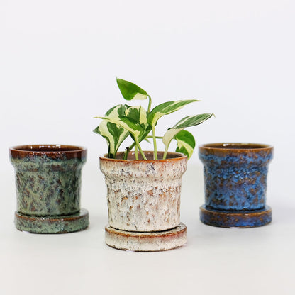 植木鉢 おしゃれ GRIT POT & SAUCER 陶器鉢 受皿付 アースカラー  ビンテージ風 YARD 12cm 15cm 4号 5号