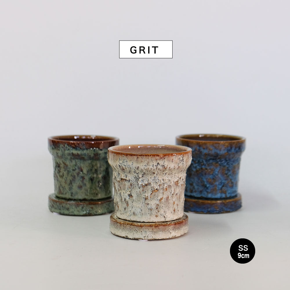 植木鉢 おしゃれ GRIT POT & SAUCER 陶器鉢 受皿付 アースカラー  ビンテージ風 YARD 12cm 15cm 4号 5号