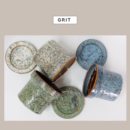 植木鉢 おしゃれ GRIT POT & SAUCER 陶器鉢 受皿付 アースカラー  ビンテージ風 YARD 12cm 15cm 4号 5号