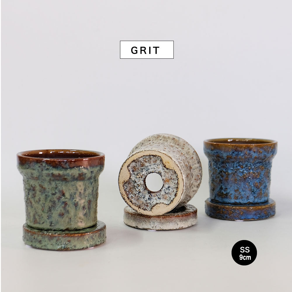 植木鉢 おしゃれ GRIT POT & SAUCER 陶器鉢 受皿付 アースカラー  ビンテージ風 YARD 12cm 15cm 4号 5号